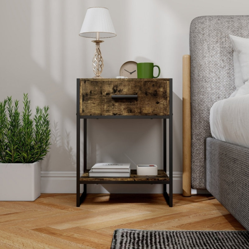 45 cm W Bedside Table, Rustic Brown/Black