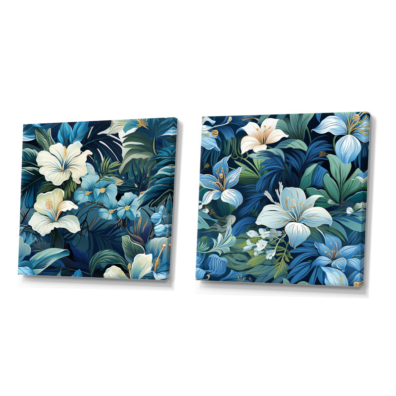 Orwin - Ensemble de 2 collages carrés floraux, H 36 po x l 73 po, Toile tendue