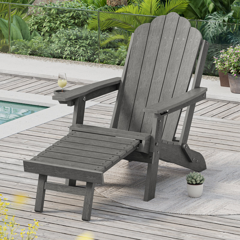 HDPE Foldable Outdoor Adirondack Chair 3-Postion Adjustable with Retractable Ottoman & All-Weather Outdoor Chair for Garden, Lawn & Porch