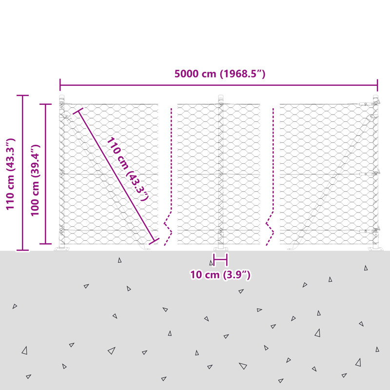 Hexagon Fence Steel, Grey, 100cm H x 5000cm W