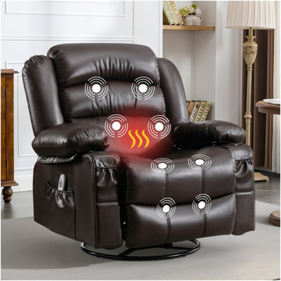Fauteuil inclinable de massage à bascule pivotant avec massage par vibration et chaleur Chaises longues ergonomiques pour salon avec fonction berçante et poche latérale 2 porte-gobelets Port de charge USB