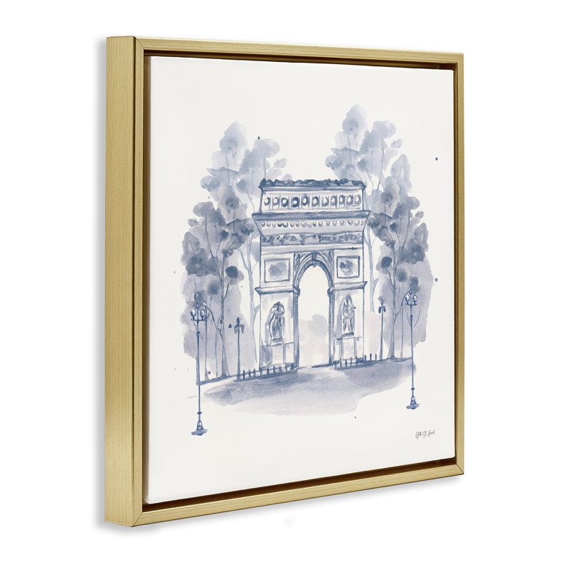 "Arc de Triomphe", art mural encadré sur toile, H 25 po x l 25 po, Cadre flottant métallique doré