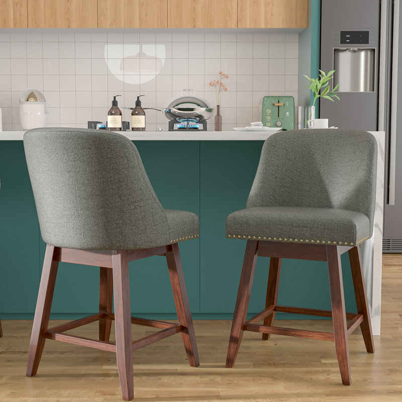 Tabouret de comptoir rembourré Havant, Tabouret de comptoir (siège d'une hauteur de 26 p, Gris / noyer