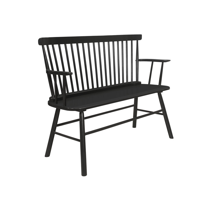 Accent Black Wooden Chair With Spindle Back Support Wood Bench Feature Ornament, Black