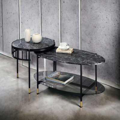 Nesting Table, Silas Engineered Stone Top, Black Finish