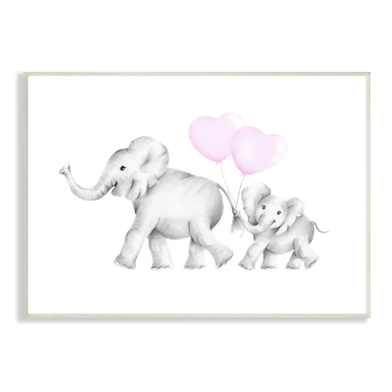 Maman et bébé éléphants par Studio Q - impression, L 13 po x H 19 po, Plaque murale