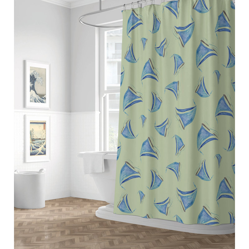 Summer Lemon Ultra-Thin Lightweight Shower Curtain, Lime/Blue Sailboats