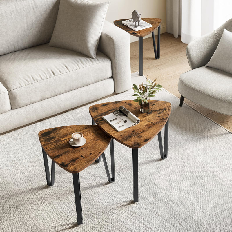 Nesting Small Stacking Side Table Coffee Table (Set of 2), Rustic Brown