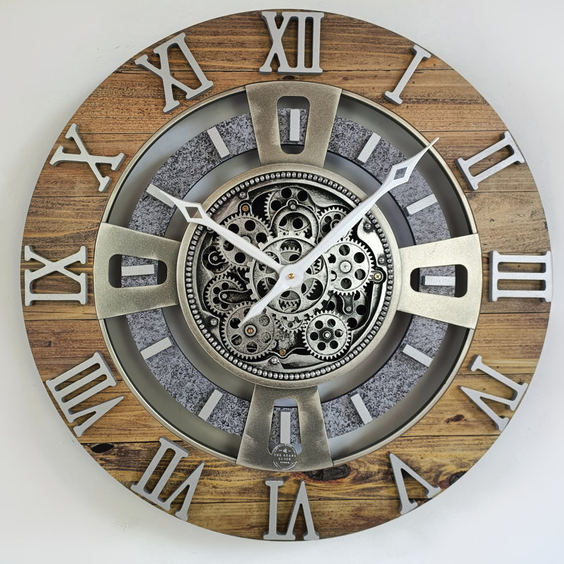Solid Wood Wall Clock, Wood Stone, Oversize 91.4cm