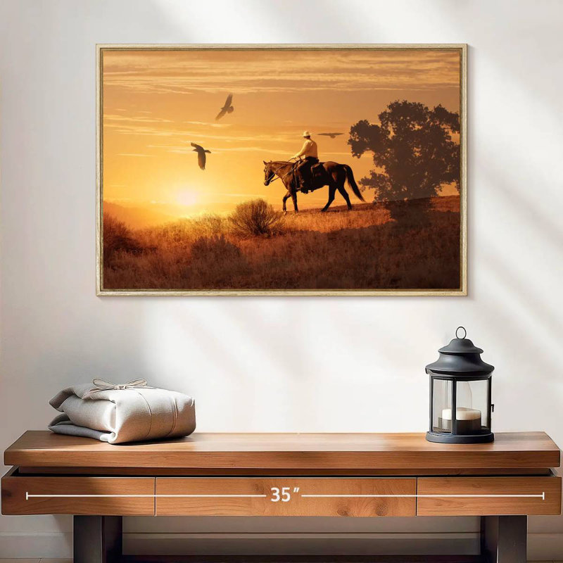 Lonely Cowboy, 25 po x 17 po, Cadre flottant en bois naturel
