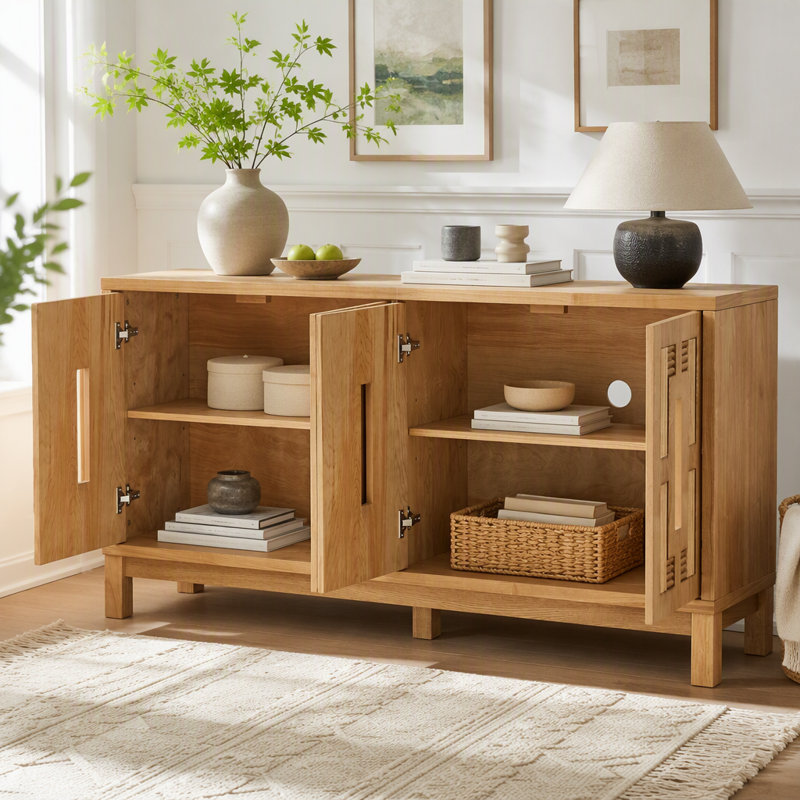 Buffet 60,7 po Mid Century, Bois naturel