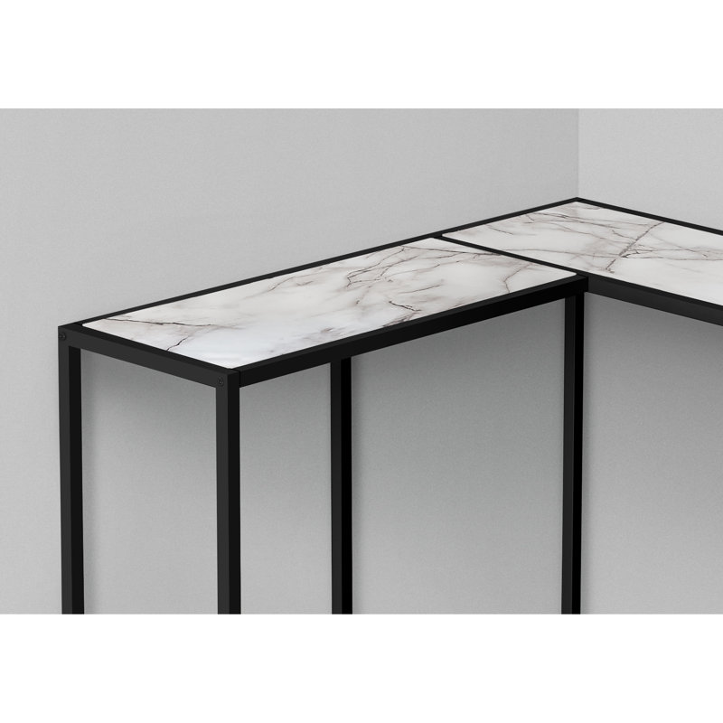Console de salon - stratifié d'aspect marbre blanc, structure en métal noir, coin étroit, table d'entrée de chambre à coucher en métal, coin moderne
