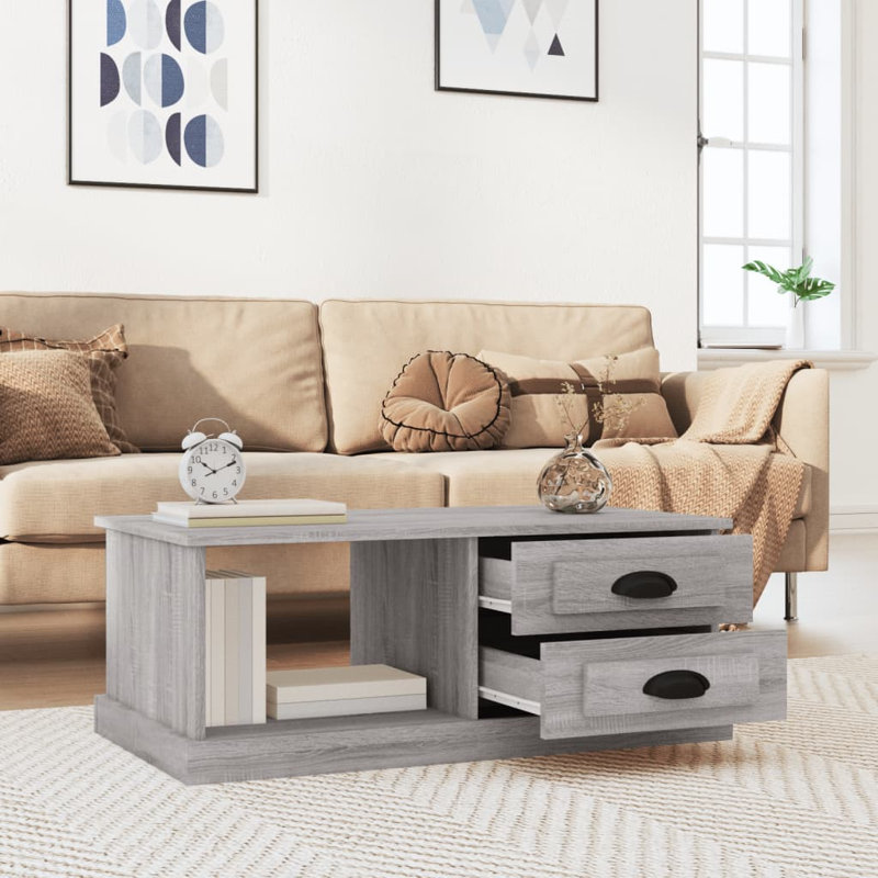 Templeville Floor Shelf Coffee Table with Storage, Grey Sonoma