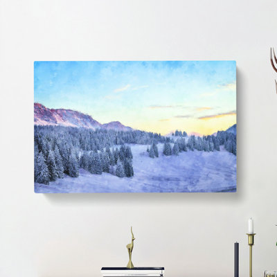Mountain And Forest At Winter - Wrapped Canvas