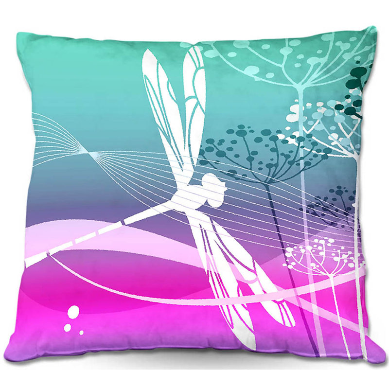 Housse de coussin carrée et insert dragonfly, 18 po x 18 po, Bleu / Rose