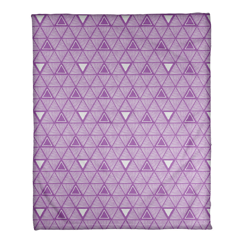 Couverture polairee triangles à la main, l 50 po x L 60 po, Violet / Blanc