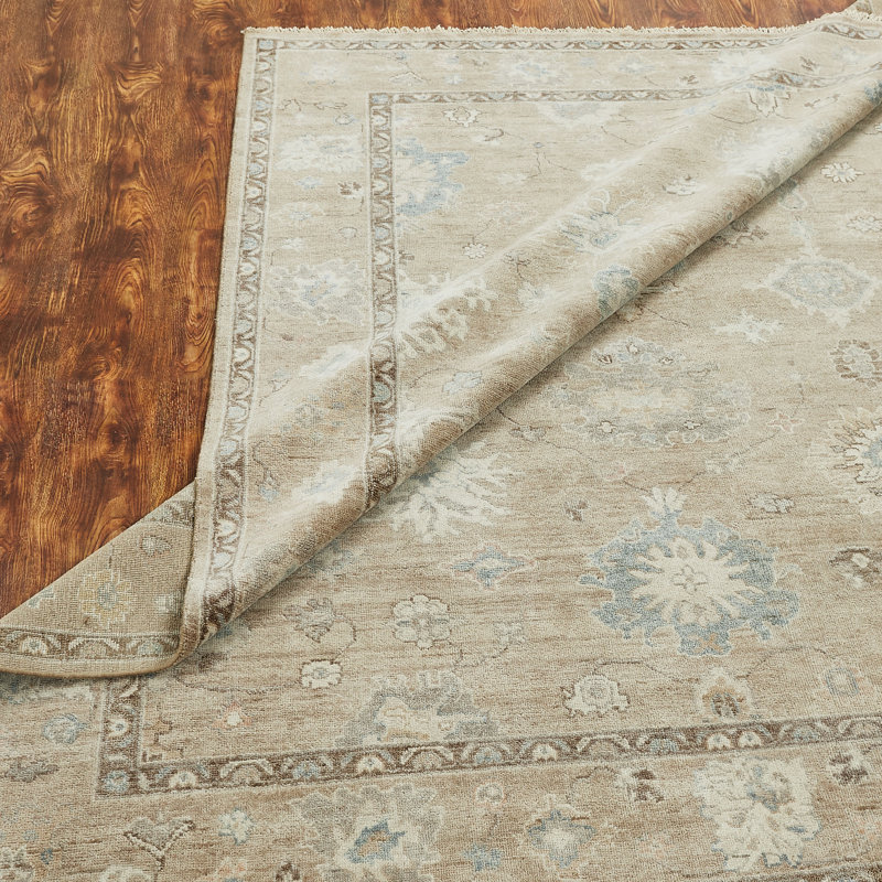 Hand Knotted Wool Oriental Area Rug in Tan, Rectangle 8' x 10'