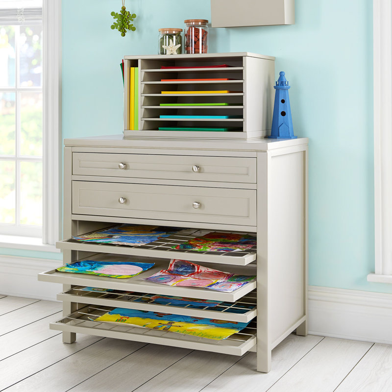 Gray Wooden Kids' Art Storage with Drying Racks