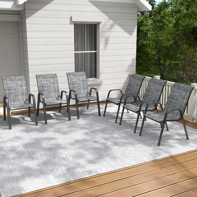 Patio Chairs Set of 6, Stackable Outdoor Dining Chairs for All Weather Textilene Fabric & Metal Frame, Outdoor Chairs Set for Backyard Deck Garden,gary