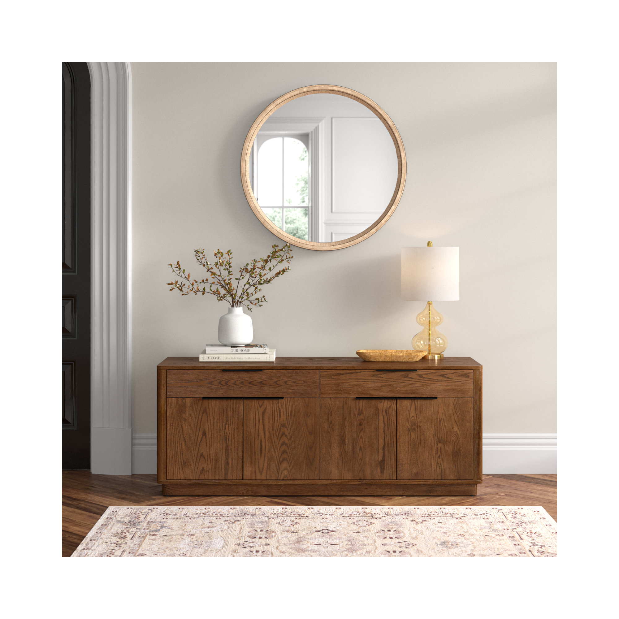 Tahani 2-Drawer Wood TV Stand, Medium Oak