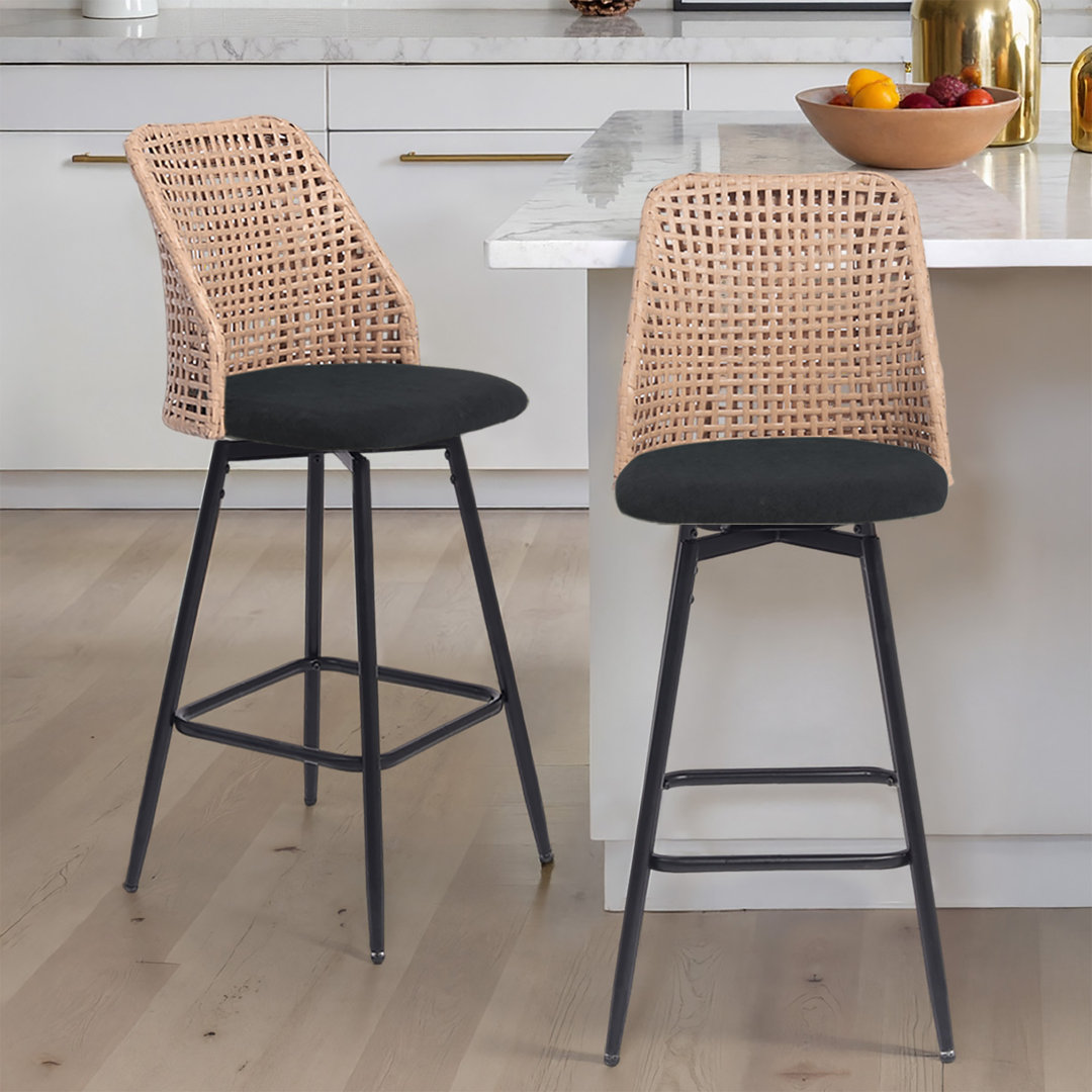 Swivel Upholstered Rattan Back Counter & Bar Stool