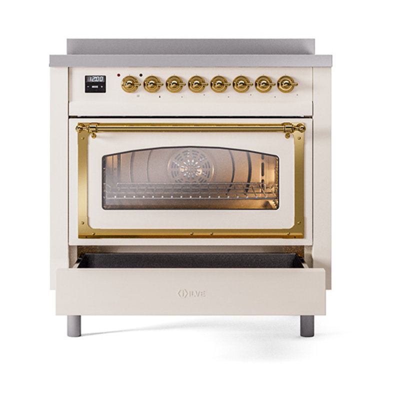 ILVE Nostalgie II Noblesse 36 in Induction Range, Antique White/Brass