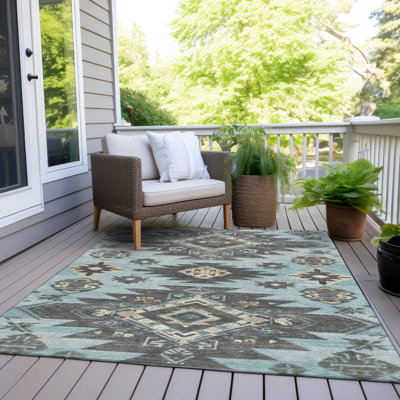 Tapis bleu sarcelle lavable à la machine intérieur / extérieur Xhevrie