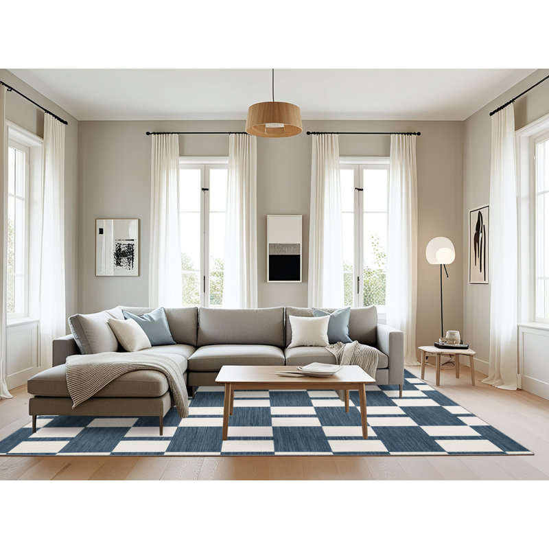 Tapis gris à carreaux lavable à la machine, Rectangle 8 pi x 10 pi