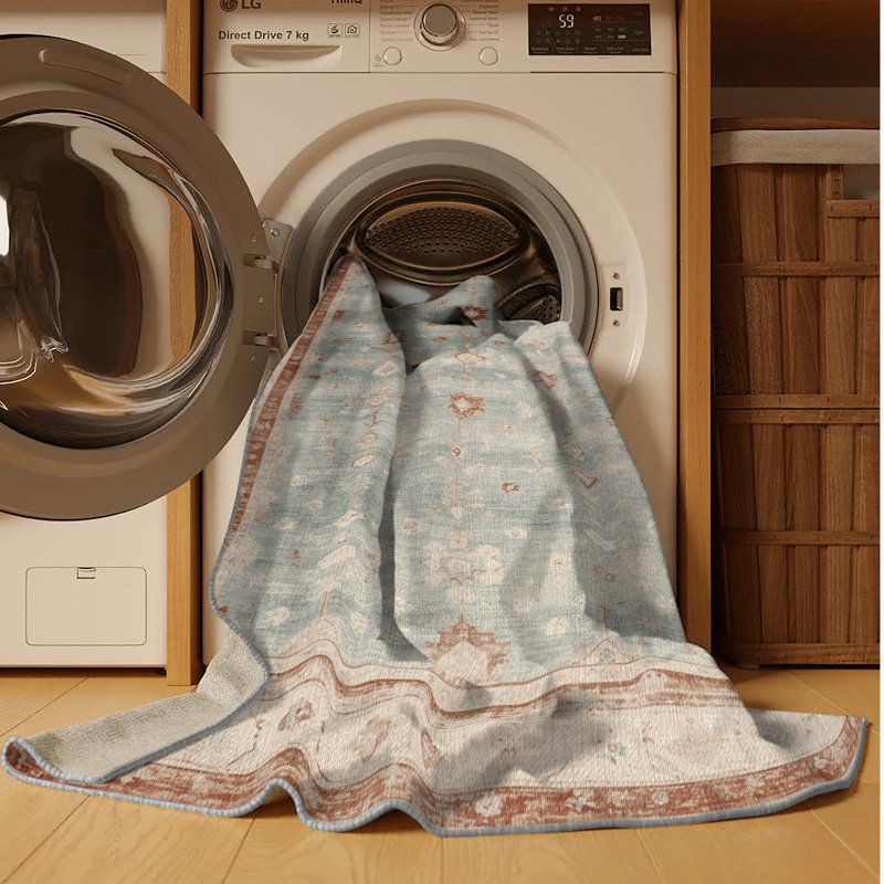 Machine Washable Overdyed Gray Area Rug, Round 7'