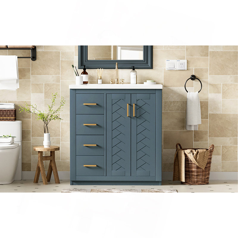 Ensemble de meuble-lavabo 30 po avec lavabo en céramique, ensemble de meuble-lavabo autoportant avec 3 tiroirs et portes à fermeture douce