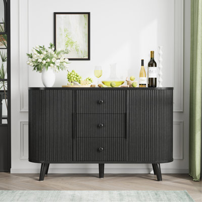 Sideboard Buffet Cabinet With 2 Sliding Tambour Doors And 3 Drawers, Storage Cabinet With Adjustable Shelves For Living Room, Black