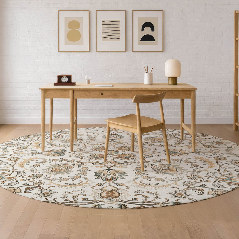 Machine Washable Indoor/Outdoor Chantille ACN2576 Traditional Rug, 8' Round, Ivory