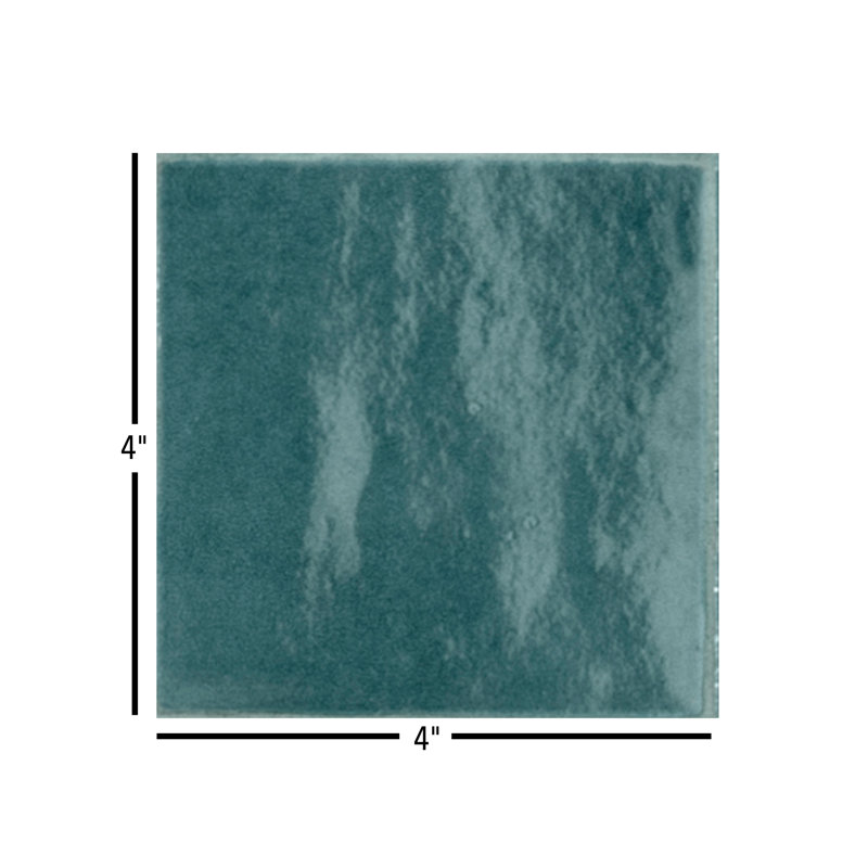 Marrakesh Zellige | 4"x4" Ceramic Wall Tile, Aquamarina