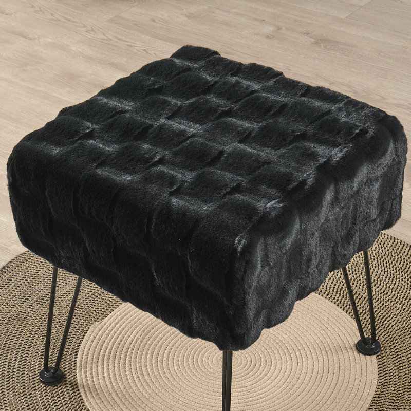 43.2cm Wide Square Solid Colour Standard Ottoman, Black Faux Fur