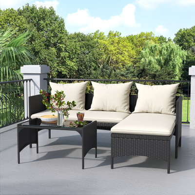 Conchita Polyethylene Wicker 3 - Person Seating Group with Cushions