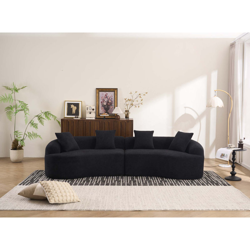 Curved Living Room Chenille Compression Sofa, Black