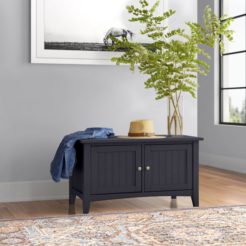 Shaker Cottage Entryway Bench with 2-Door Cabinet – 36-Inch Shaker-Style Transitional Accent, Solid Birch & Hardwood for Hallway or Living Room, Gray
