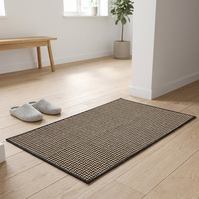 Tapis d'entrée antidérapant 16,9 po x 29,5 po - Tapis d'entrée pour hall d'entrée à profil bas avec envers en caoutchouc lavable - Trappeur de boue et de saleté pour l'entrée, la cuisine et la salle de bain - Café noir