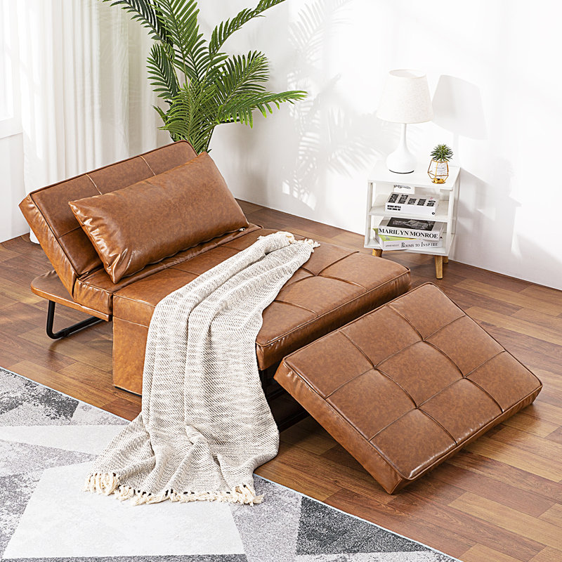1 Seater Faux Leather Sleeper, Brown