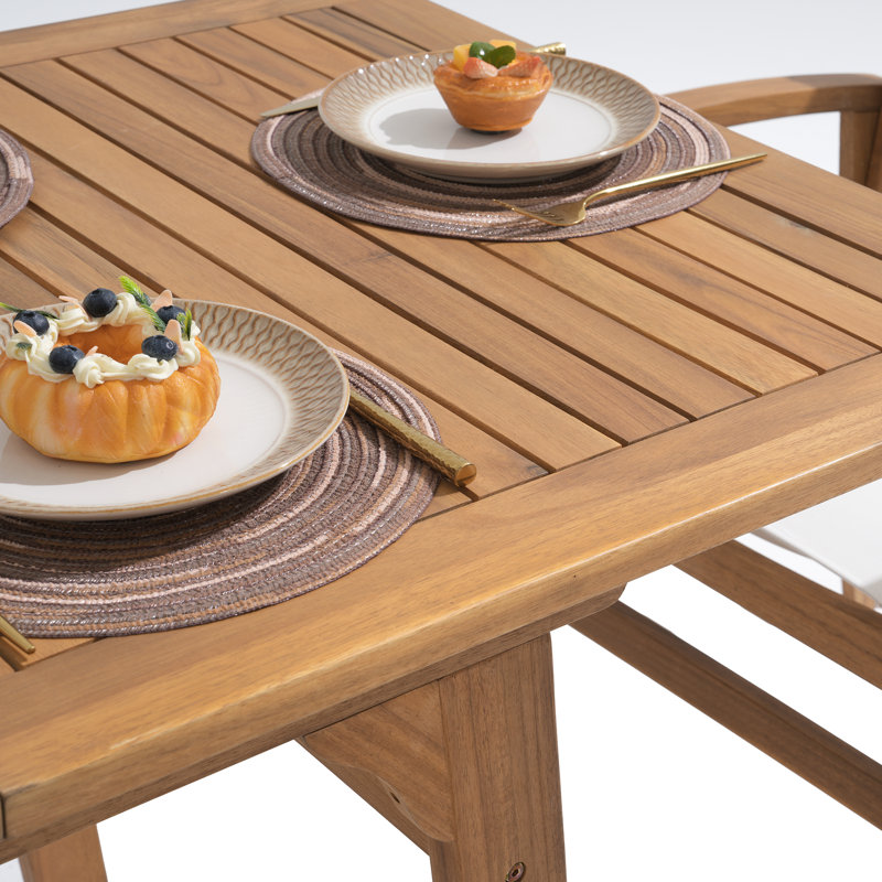Ensemble de salle à manger de patio en bois d'acacia pour 6 personnes avec table rectangulaire extensible, Blanc