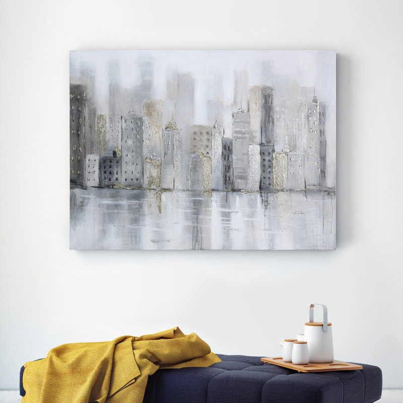 «Foggy City Textured Metallic» par Martin Edwards, reproduction d'art sur toile tendue