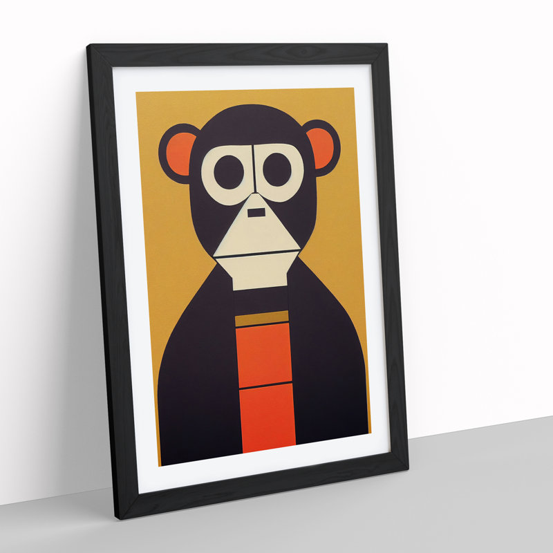 Abstract Monkey Art No.1 - Wall Art, 34cm H x 25cm W, Black Picture Frame, White