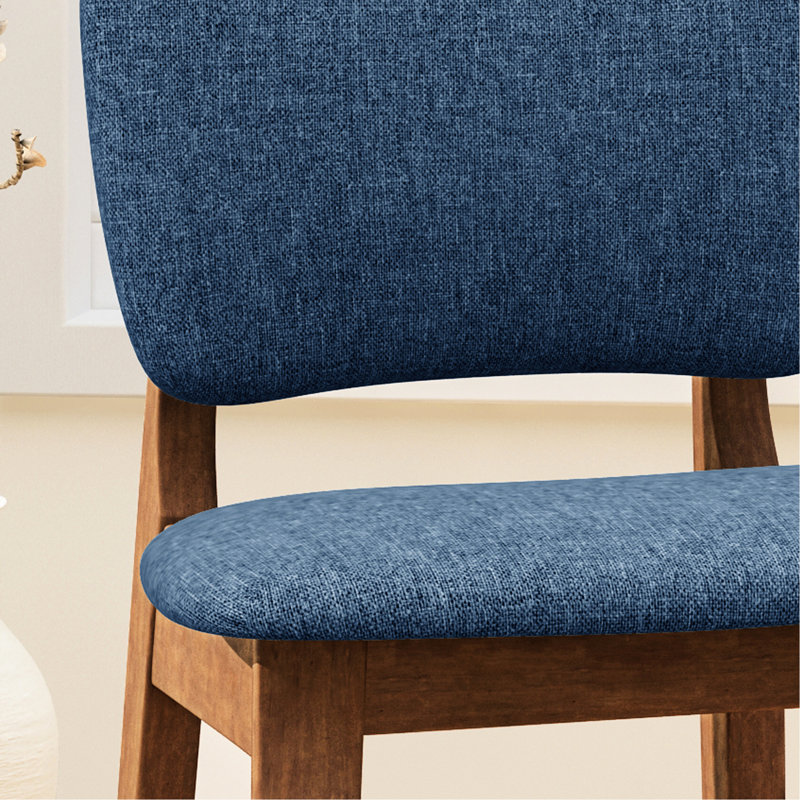 De 2 chaises de bar style Mid-Century - tissu bleu foncé, bois, pieds fuselés, style 2 - caoutchouc