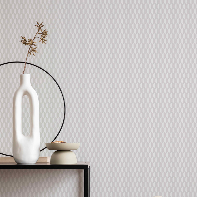Papier peint texturé hexagonal élégant Honeycomb Grid, Blanc cassé