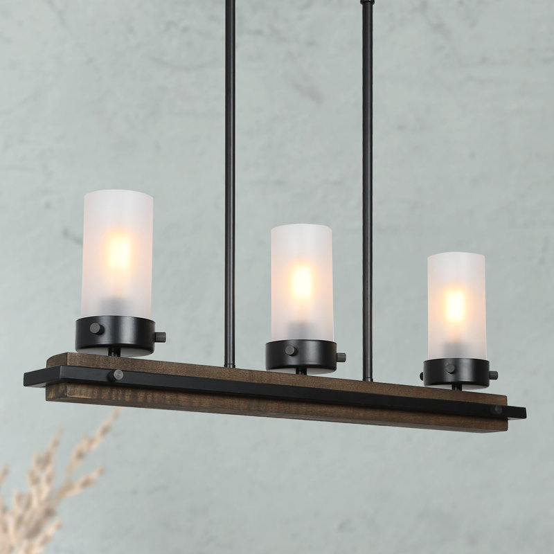 Luminaire suspendu linéaire à 3 lumières pour îlot de cuisine avec accents en bois Falaise