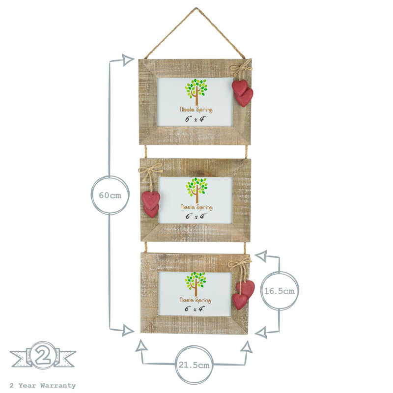 Nicola Spring - Hearts Hanging 3 Photo Frame - 6 x 4", Beige/Red
