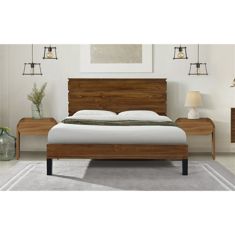 Lit plateforme en bois massif de style Mid-Century avec tête de lit six pièces, Très grand lit