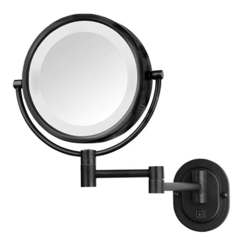 Ake 8" Lighted Wall Mount Magnified Makeup Mirror, Plug In, Black