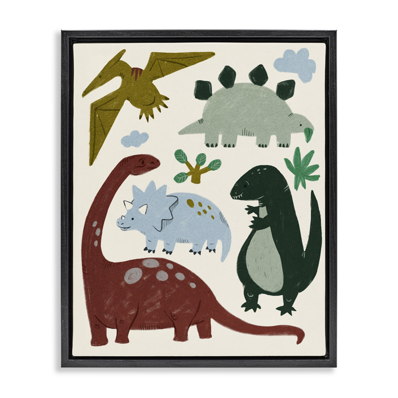 "Dinosaur Friends" par Daphne Polselli, Cadre flottant noir de jais, H 31 po x l 25 po