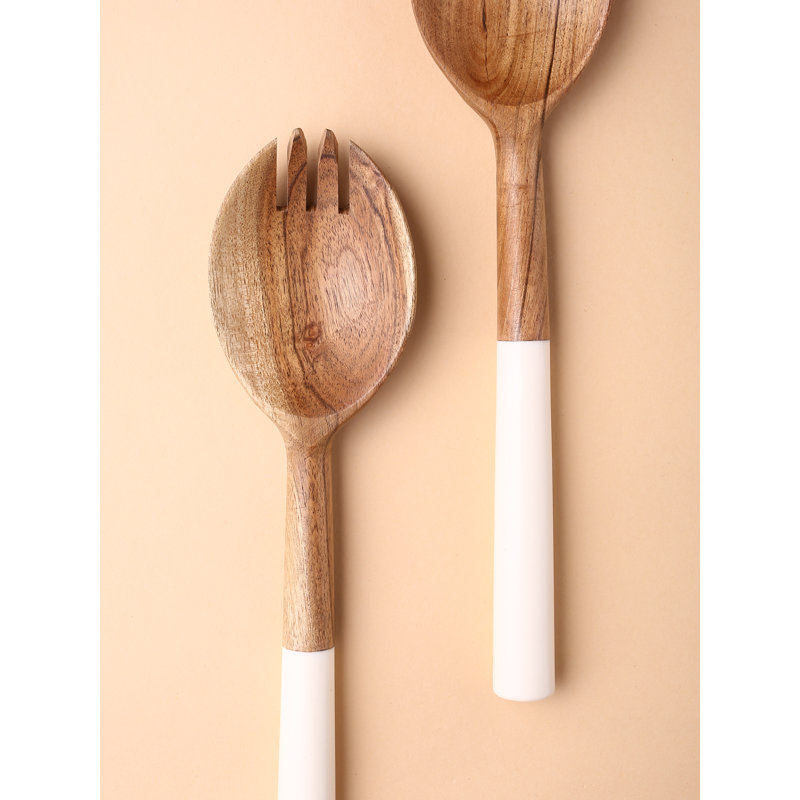 Ensemble à salade en résine et bois, Blanc